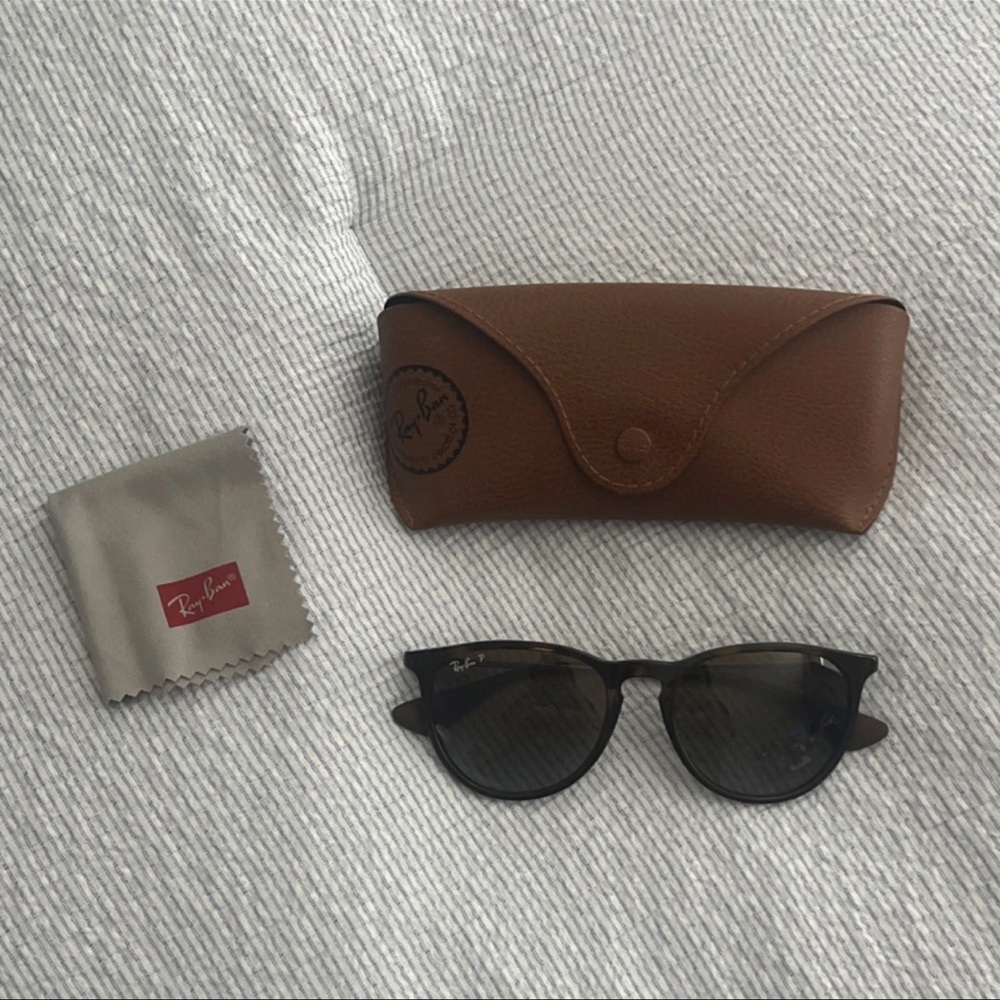 Ray-Ban Erika Classic Sunglasses Matte Rubber Havana Brown Lenses w/ Case Cloth